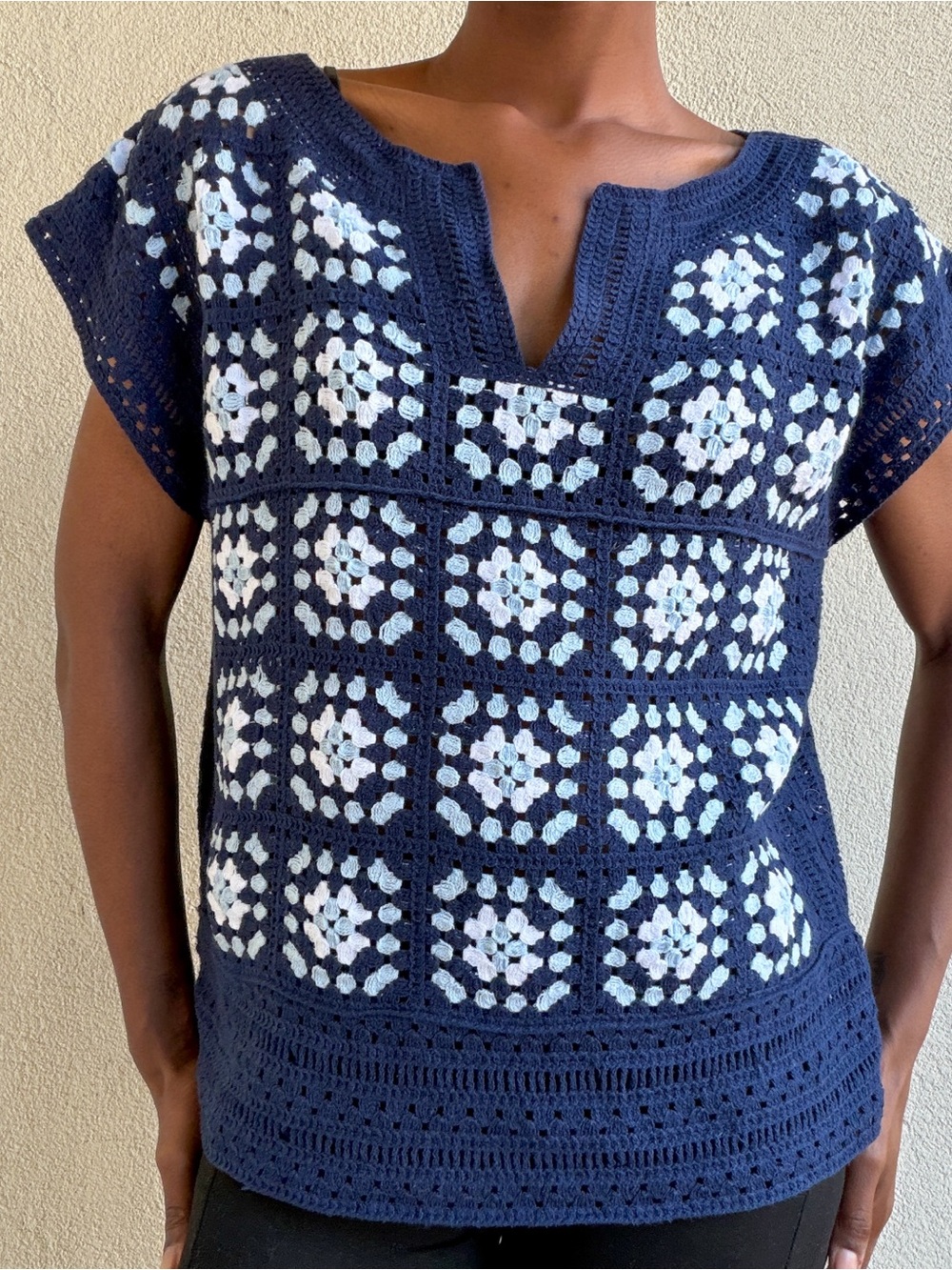 MELISSA NEPTON Navy Crochet Tunic with White Accents